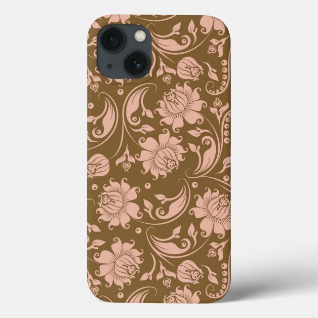 Pink and Brown Floral Pattern Case-Mate iPhone Case (Back)