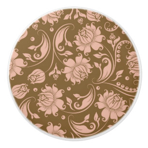 Pink and Brown Floral Pattern Ceramic Knob