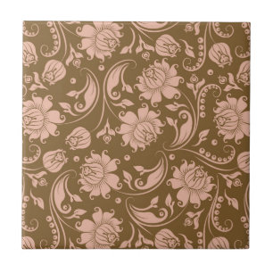 Pink and Brown Floral Pattern Ceramic Tile