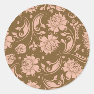 Pink and Brown Floral Pattern Classic Round Sticker
