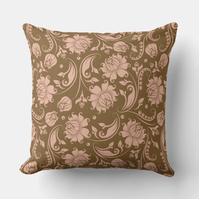 Pink and Brown Floral Pattern Cushion (Front)