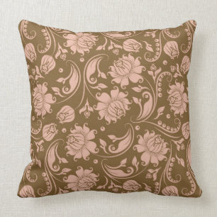 Pink and Brown Floral Pattern Cushion