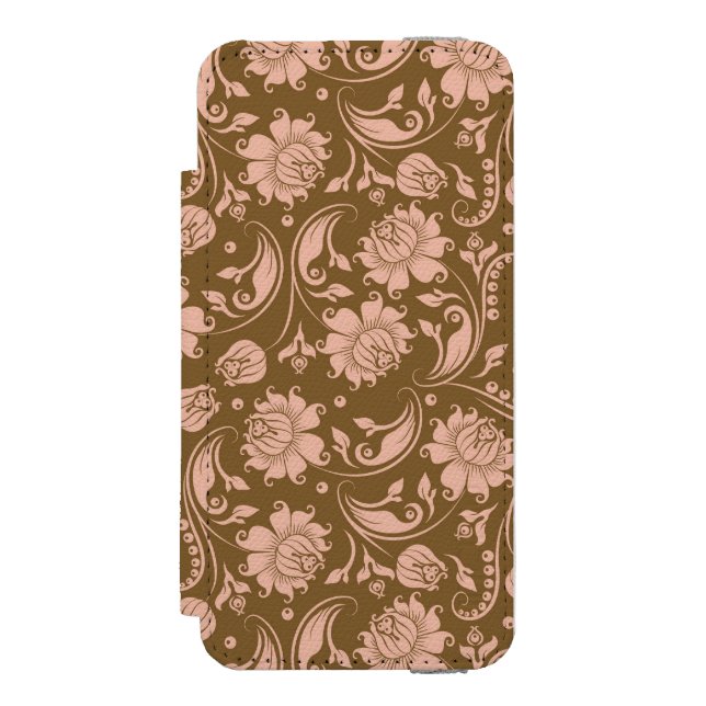Pink and Brown Floral Pattern Incipio iPhone Wallet Case (Folio Front)