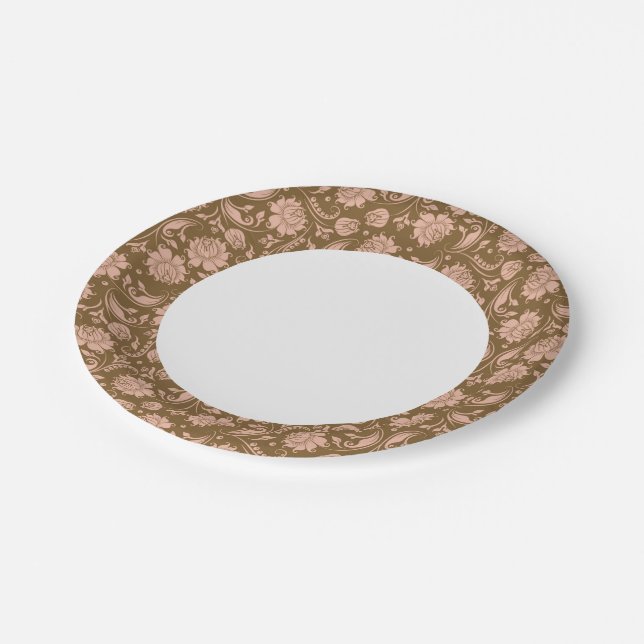 Pink and Brown Floral Pattern Paper Plate (Angled)