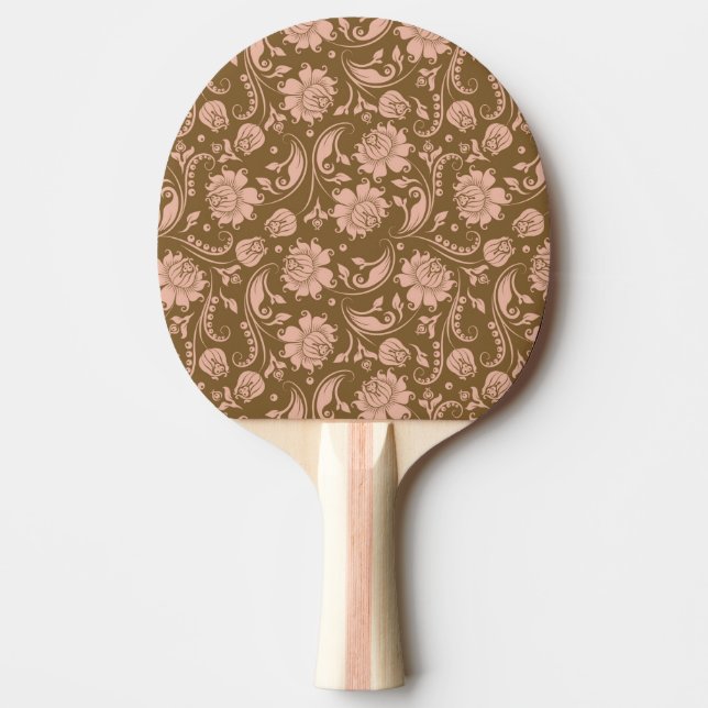 Pink and Brown Floral Pattern Ping Pong Paddle (Front)