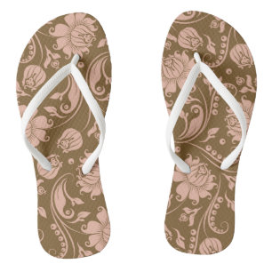 Pink and Brown Floral Pattern Thongs
