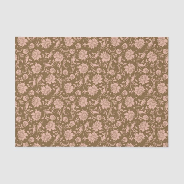 Pink and Brown Floral Pattern Tissue Paper (Front)