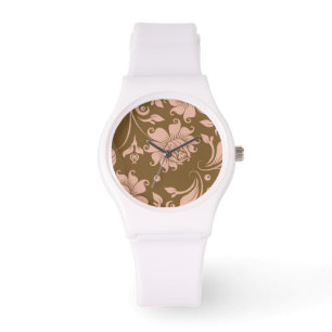 Pink and Brown Floral Pattern Watch