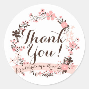 Pink and Brown Floral Wreath Thank You Sticker