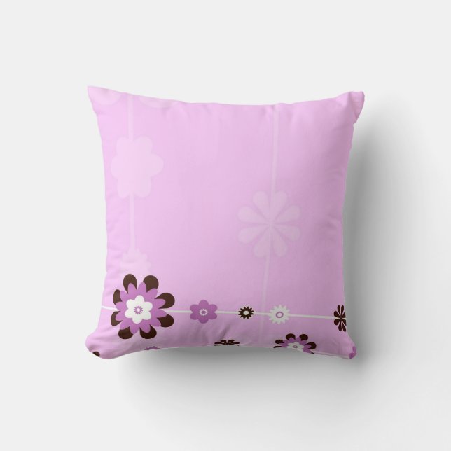 Pink and Brown Flower Custom Cotton Pillows (Front)