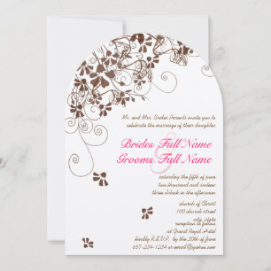 Pink and Brown Flower Swirls Wedding Invitations