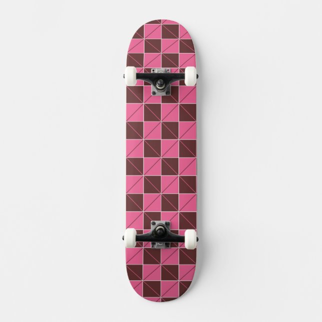 Pink and Brown Geo Plaid Skateboard (Front)