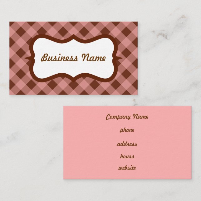 Pink and Brown Gingham Business Card (Front/Back)