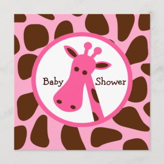 Pink and Brown Giraffe Girl Baby Shower Invitation
