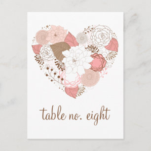 Pink and Brown Heart Flowers Table Number Postcard