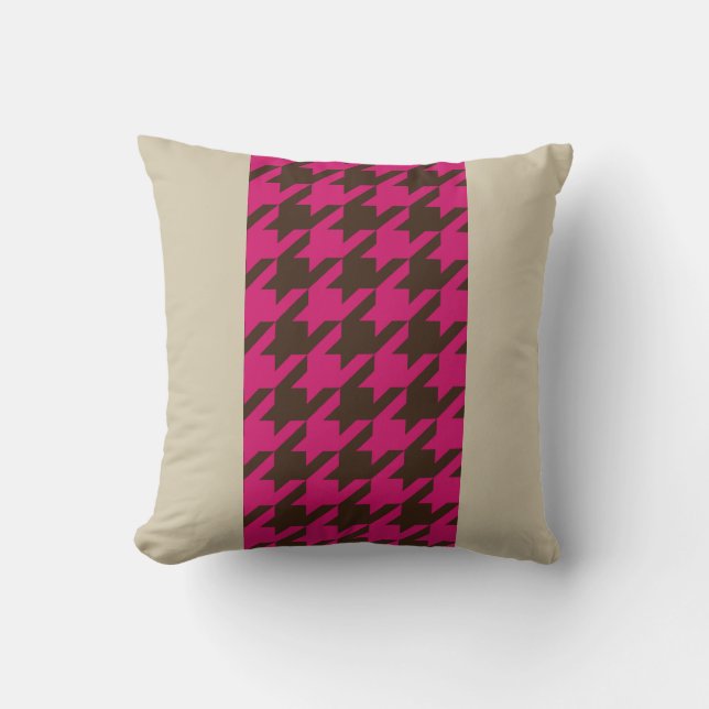 Pink and brown houndstooth with monogram cushion (Front)