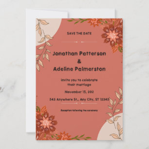 Pink and Brown Illustrative Wedding Invitation Car