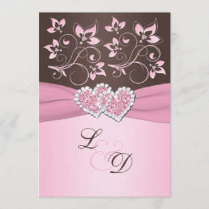 Pink and Brown Joined Hearts Monogram Invitation