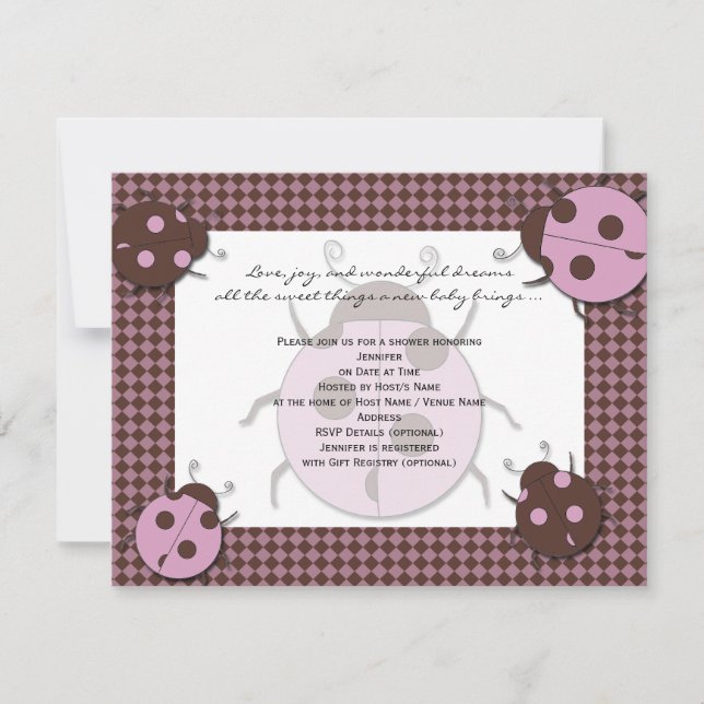 Pink and Brown Ladybug Baby Shower Invitation (Front)