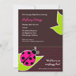Pink and Brown Ladybug Baby Shower Invitations