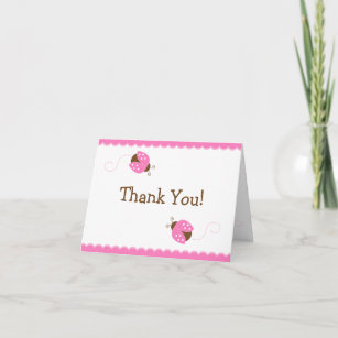 Pink and Brown Ladybug Thank You Note Card