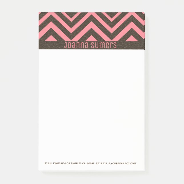 Pink And Brown Leather Chevron Post-it Notes (Front)