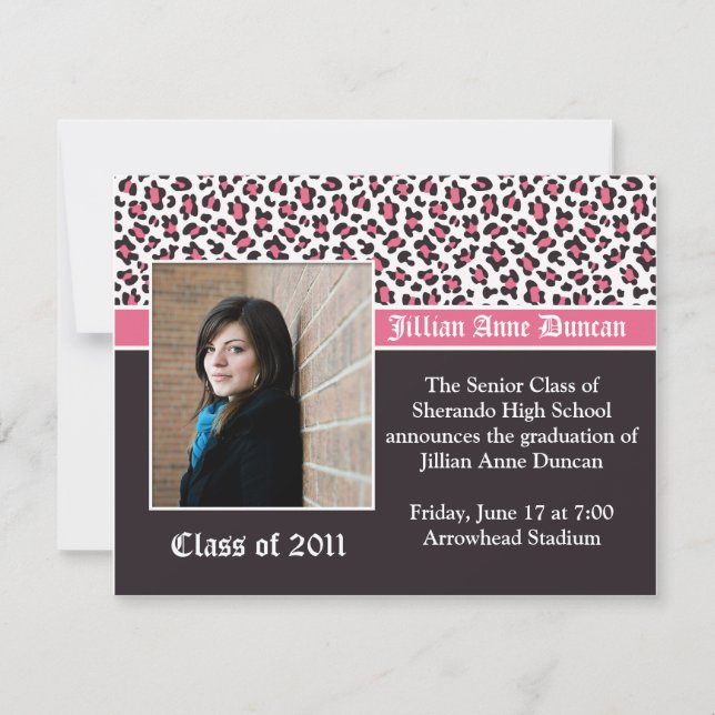 Pink and Brown Leopard Print Graduation Invitation (Front)