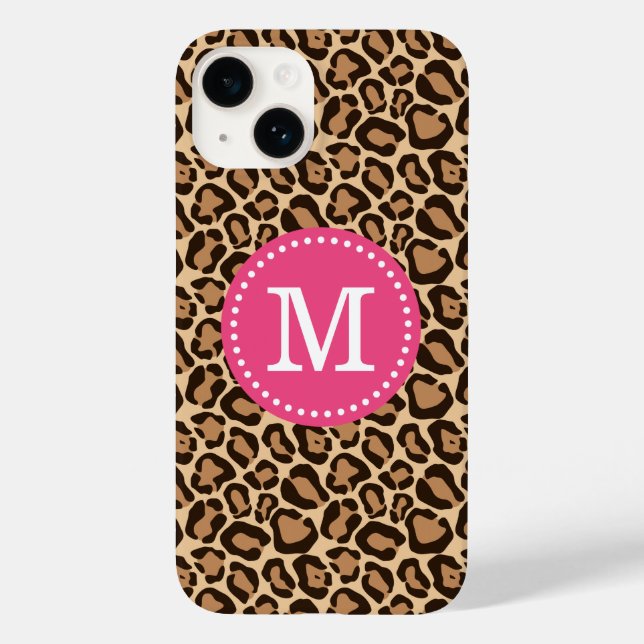 Pink and Brown Leopard Print Monogram Case-Mate iPhone Case (Back)
