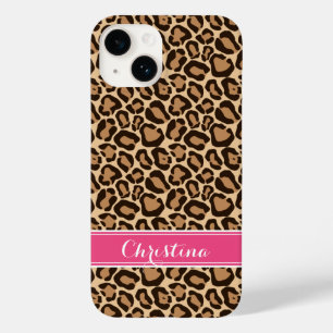 Pink and Brown Leopard Print Monogram Case-Mate iPhone 14 Case