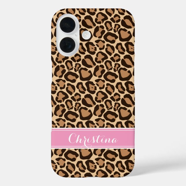 Pink and Brown Leopard Print Monogram Case-Mate iPhone Case (Back)