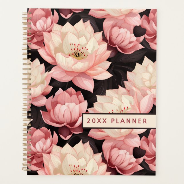 Pink and Brown Lotus Flower Floral Planner (Front)