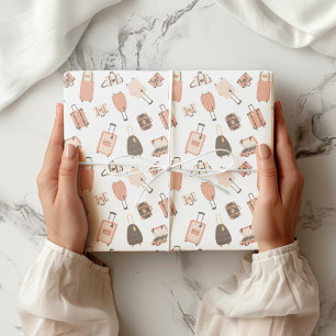 Pink and Brown Luggage Suitcase Travel Pattern Wrapping Paper