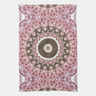 Pink and Brown Mandala Kaleidoscope Medallion Tea Towel