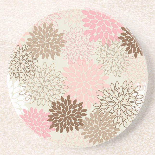 Pink And Brown Mum Pattern Coaster (Front)