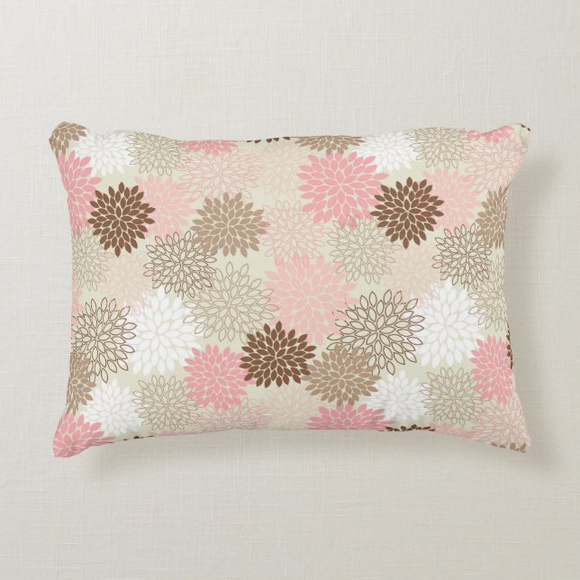 Pink And Brown Mum Pattern Decorative Cushion (Front)