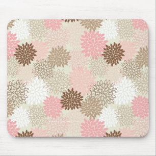 Pink And Brown Mum Pattern Mouse Pad