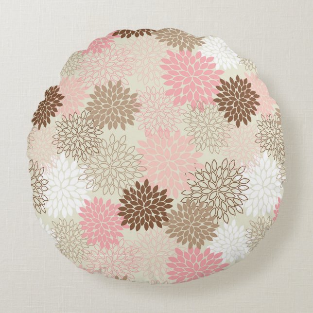Pink And Brown Mum Pattern Round Cushion (Front)