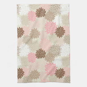 Pink And Brown Mum Pattern Tea Towel