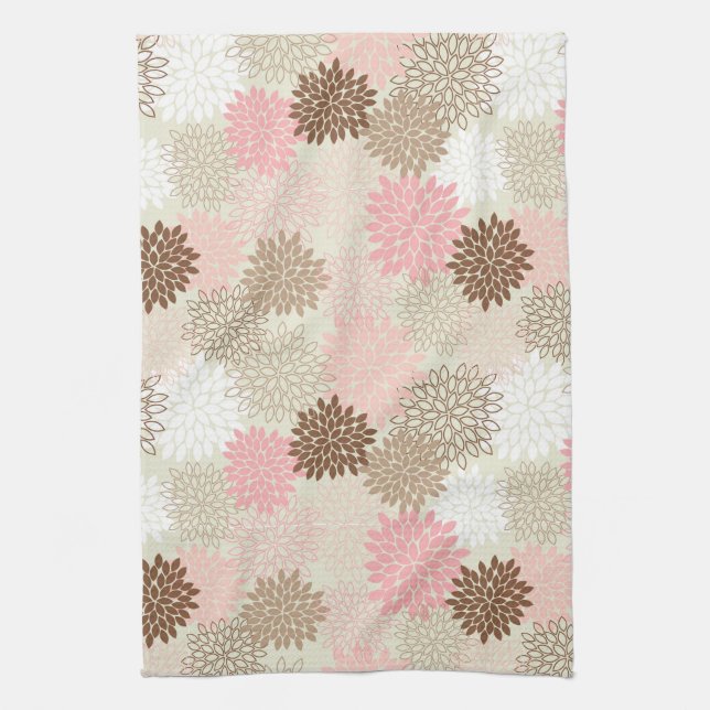 Pink And Brown Mum Pattern Tea Towel (Vertical)