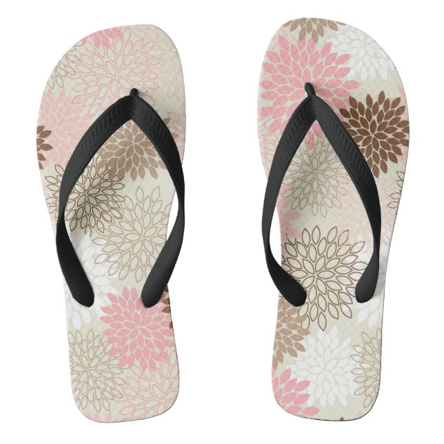 Pink And Brown Mum Pattern Thongs (Footbed)