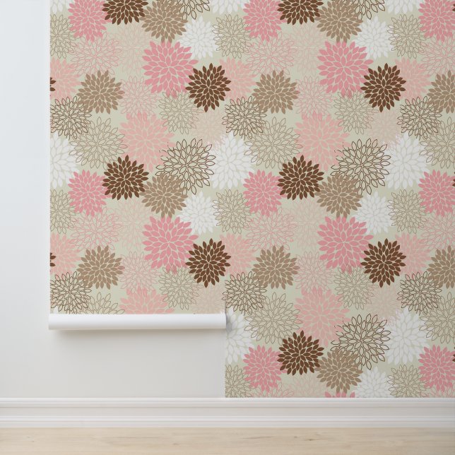 Pink And Brown Mum Pattern Wallpaper (Application)