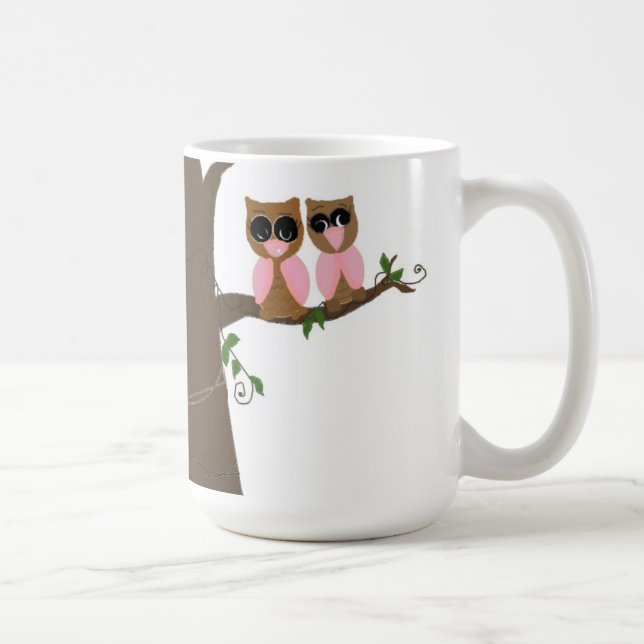 Pink and Brown Owls Out on a Limb Coffee Mug (Right)