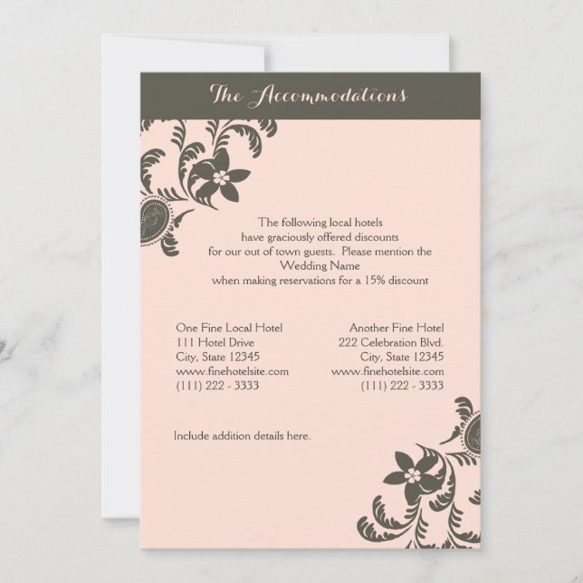 Pink and Brown Paisley Floral Accommodations Invitation (Front)