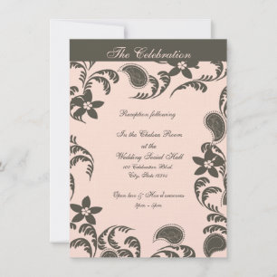 Pink and Brown Paisley Floral Invitation