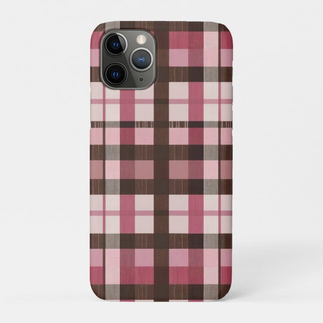 Pink and Brown Plaid Slight Distress Case-Mate iPhone Case (Back)