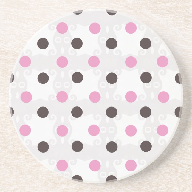 Pink and Brown Polka Dot Coaster (Front)