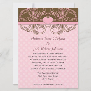 Pink and Brown Polka Dot Floral Wedding Invitation