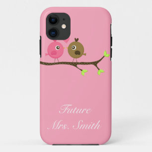 Pink and Brown Polka Dot Love Birds Future Mrs. iPhone 11 Case
