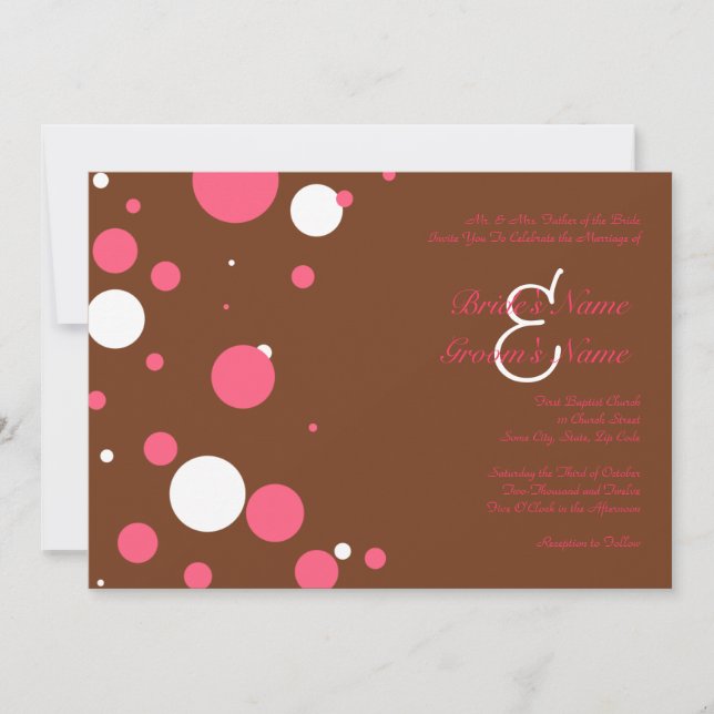 Pink and Brown Polka Dot Wedding Invitation (Front)
