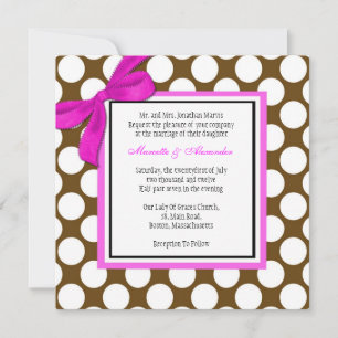 Pink and Brown Polka Dot Wedding Invitation